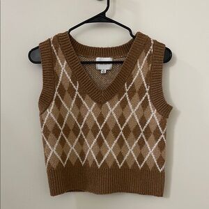 Pink Rose Brown and White V-Neck Sweater